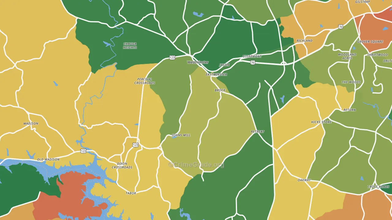 Westminster, SC Map of Theft Rates