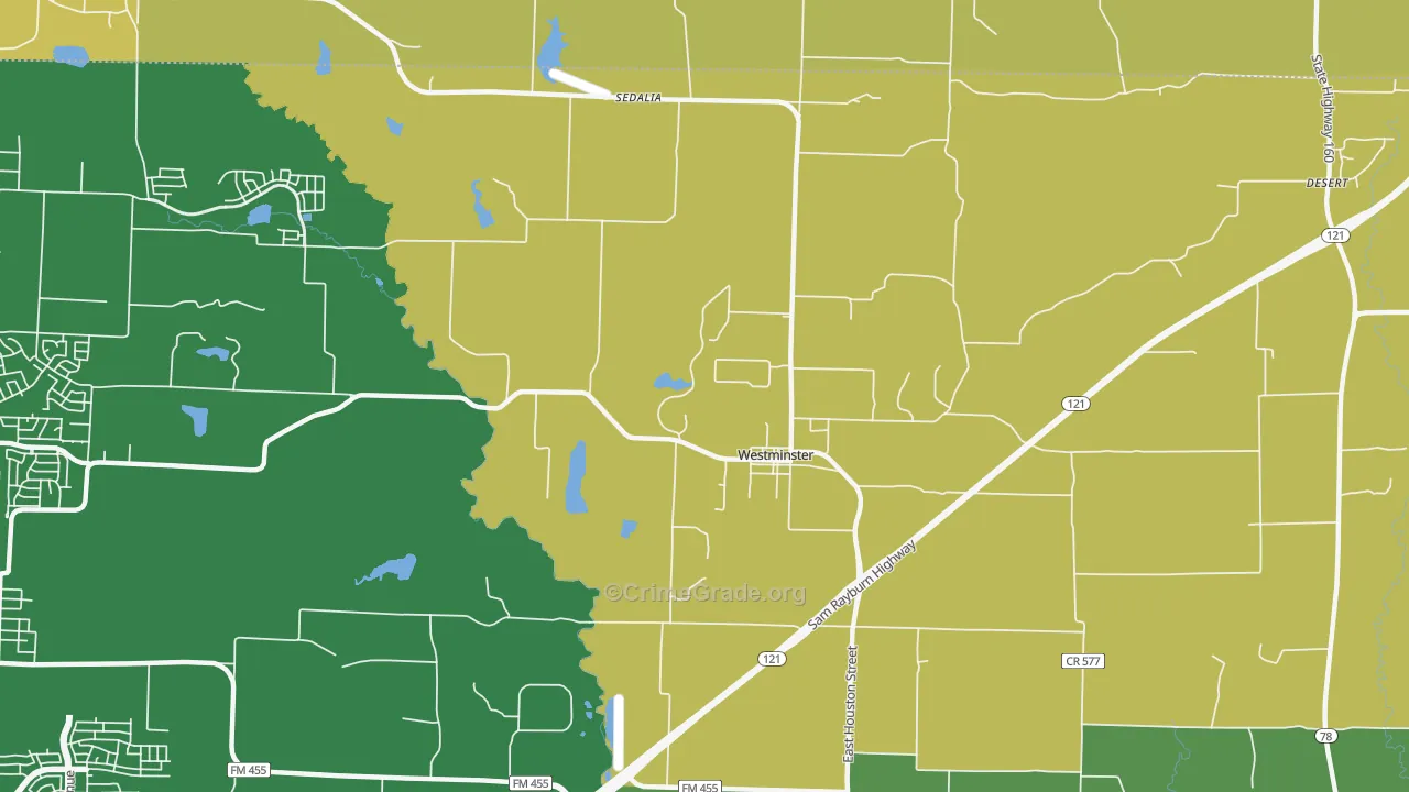 Westminster, TX Map of Theft Rates