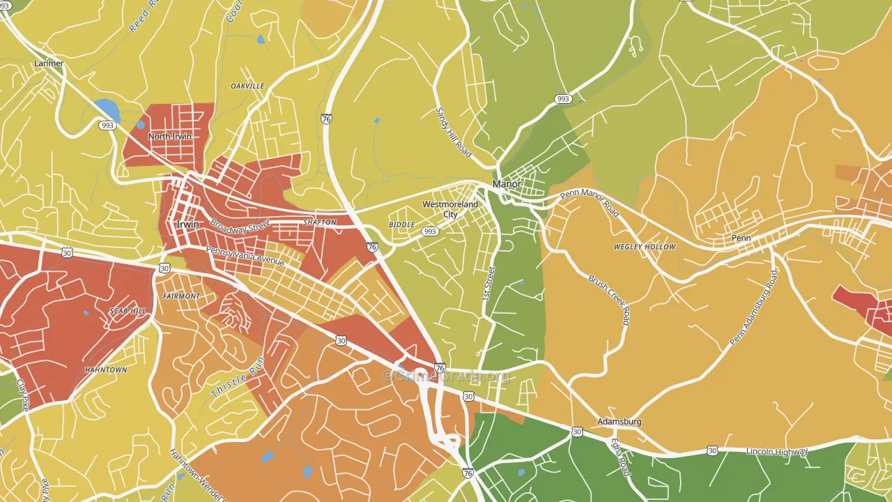 Westmoreland City, PA Map of Theft Rates