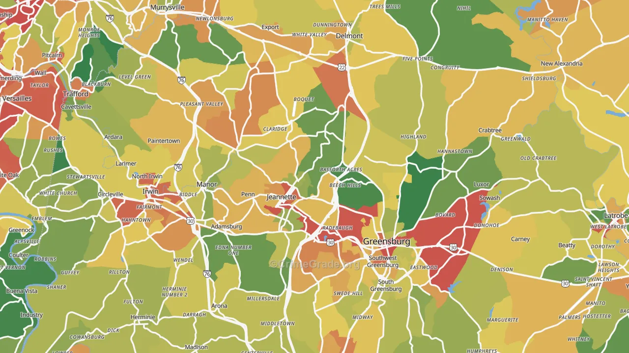 Westmoreland County, PA Map of Theft Rates