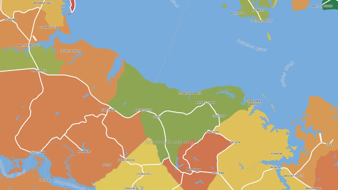 Westmoreland County, VA Map of Theft Rates