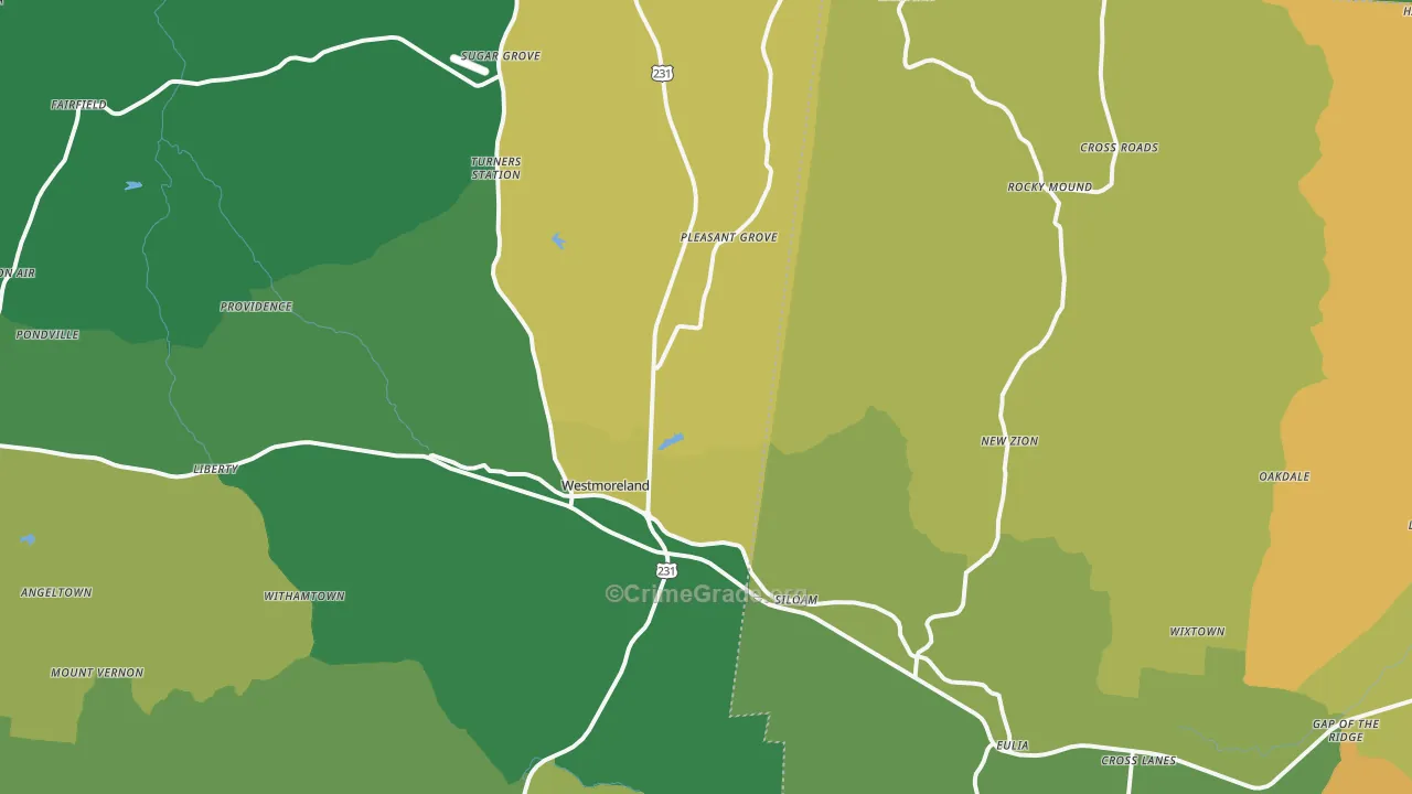 Westmoreland, TN Map of Theft Rates