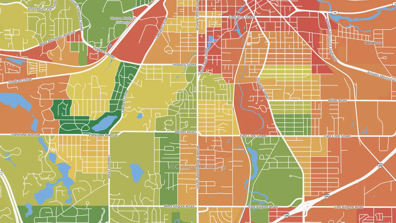 Westnedge Hill, Kalamazoo, MI Map of Theft Rates