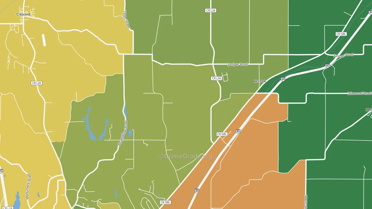 Weston, IA Map of Theft Rates