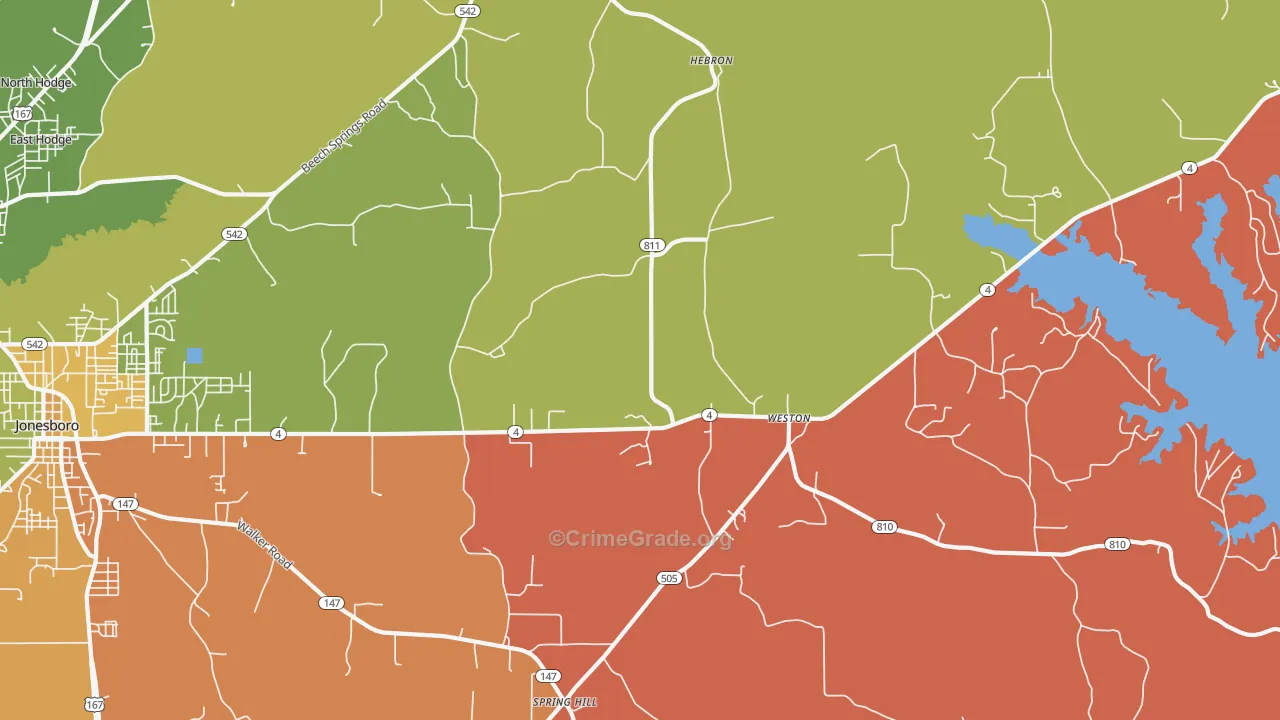 Weston, LA Map of Theft Rates