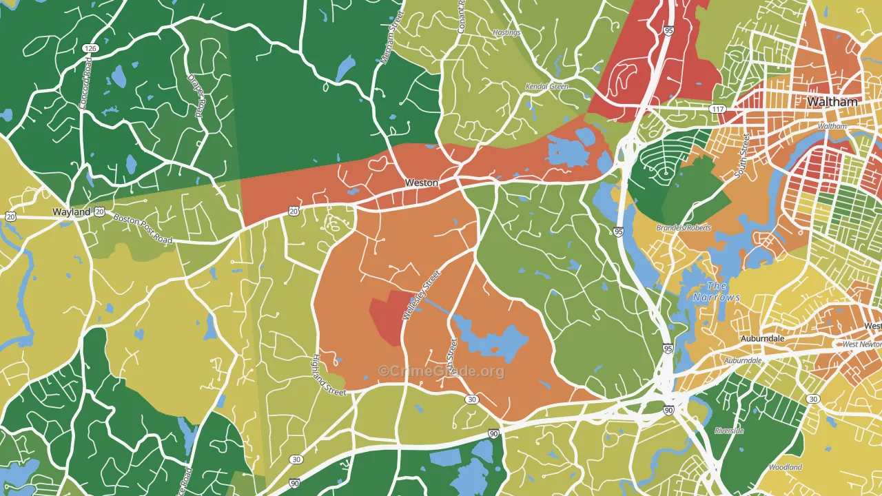 Weston, MA Map of Theft Rates