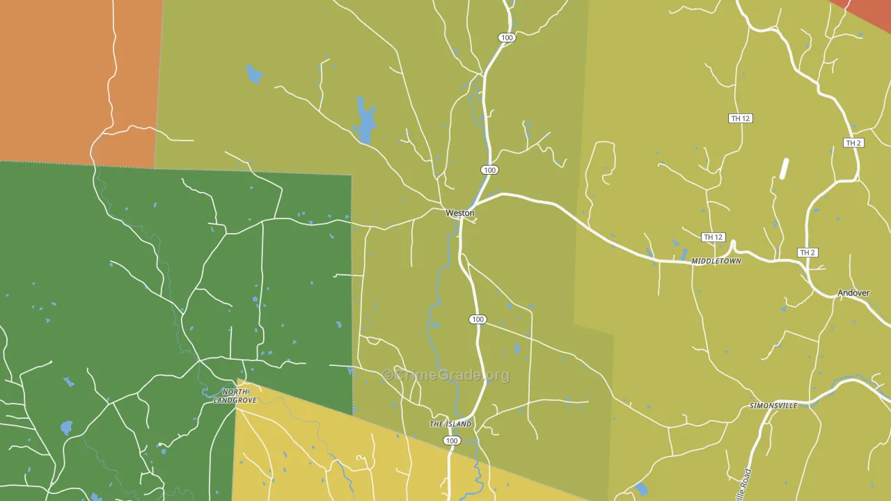 Weston, VT Map of Theft Rates