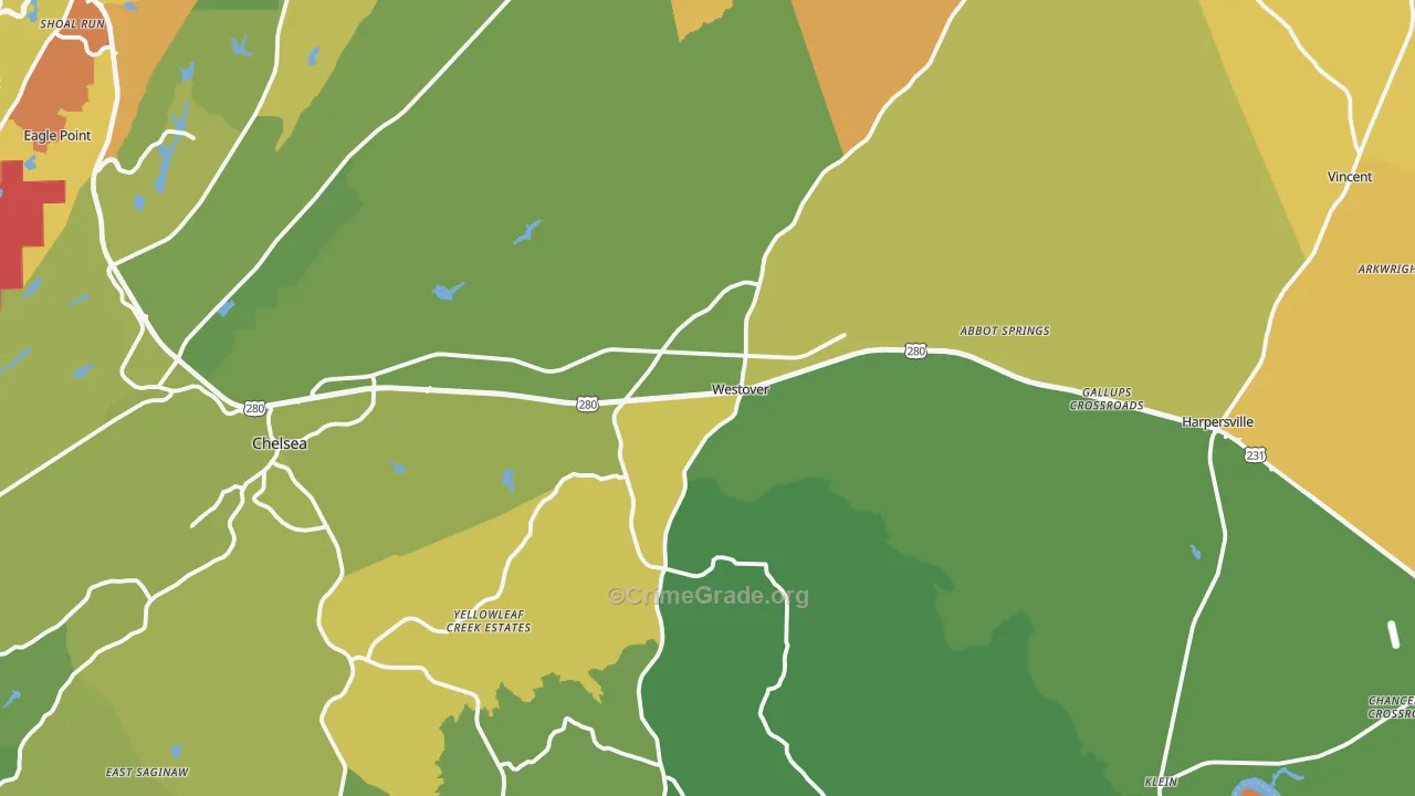 Westover, AL Map of Theft Rates