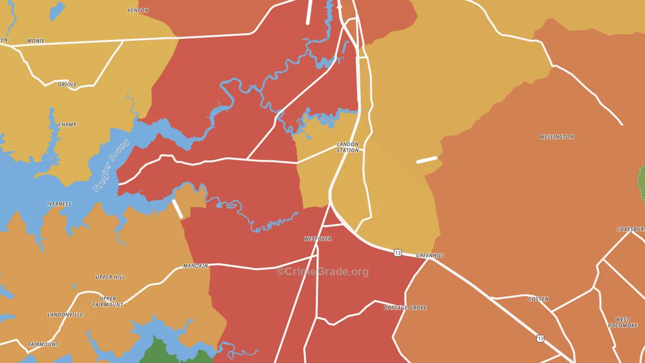 Westover, MD Map of Theft Rates