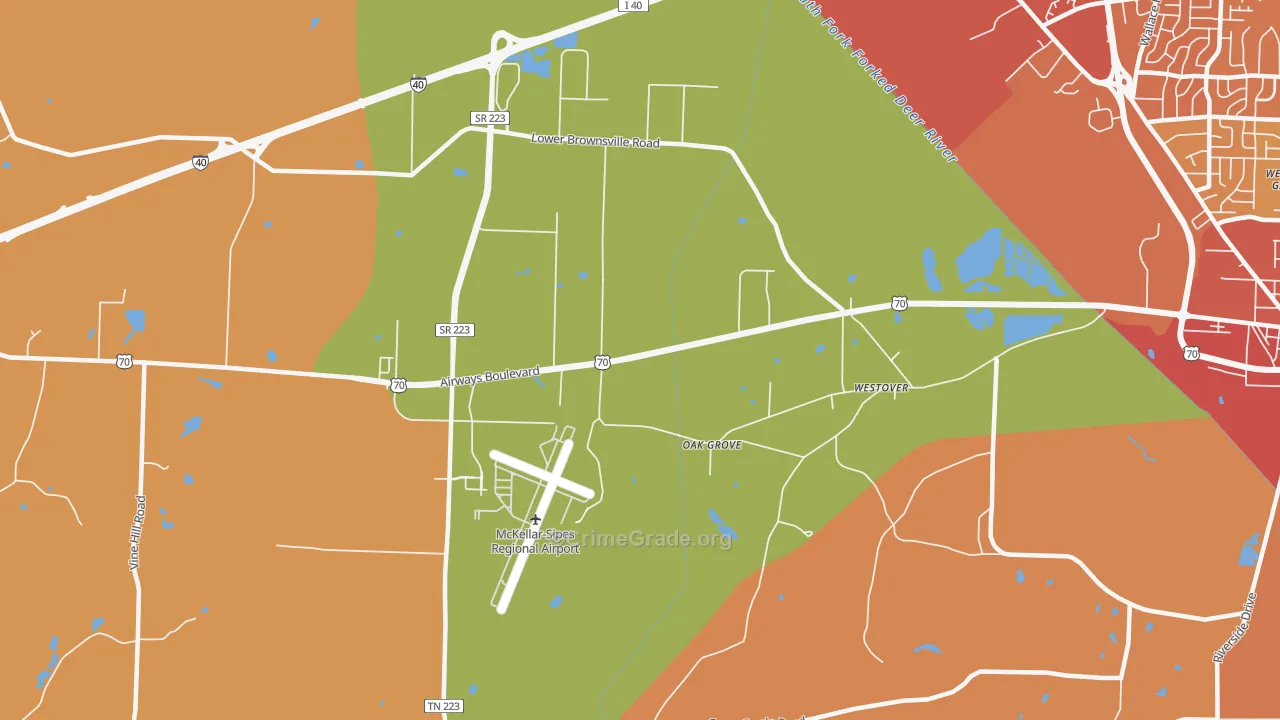 Westover, TN Map of Theft Rates