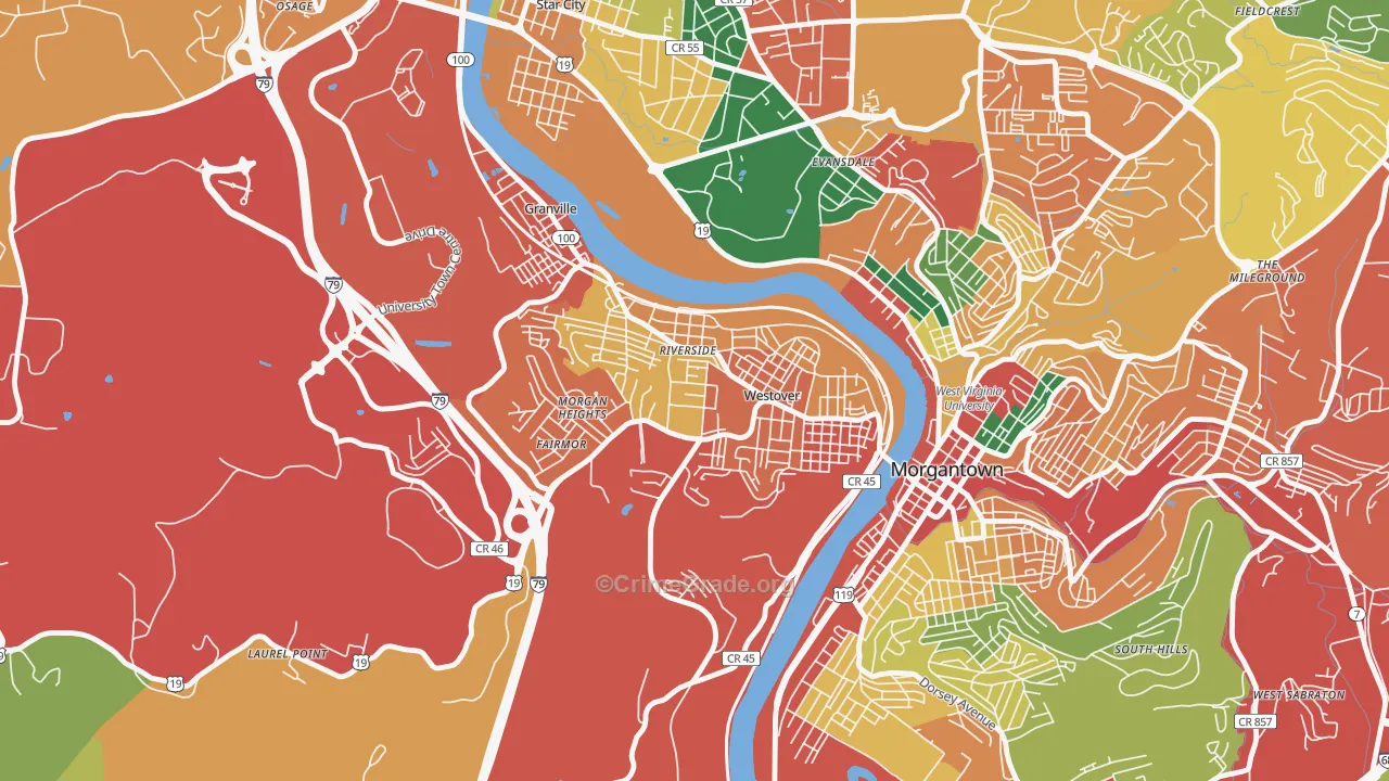 Westover, WV Map of Theft Rates