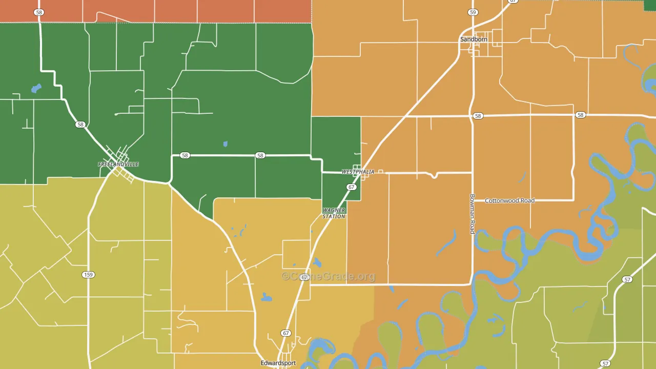 Westphalia, IN Map of Theft Rates