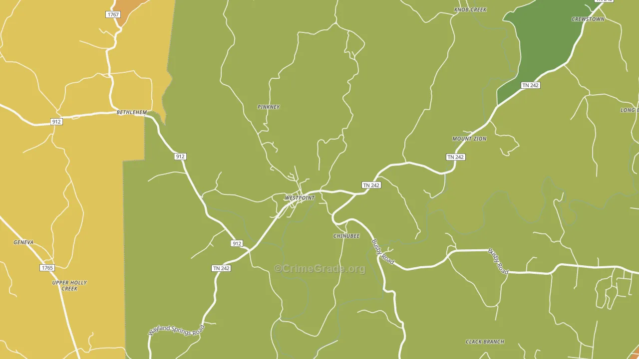 Westpoint, TN Map of Theft Rates