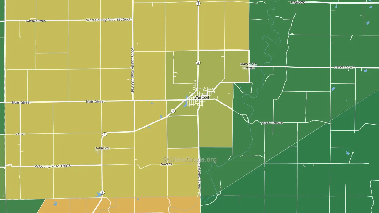Westport, IN Map of Theft Rates