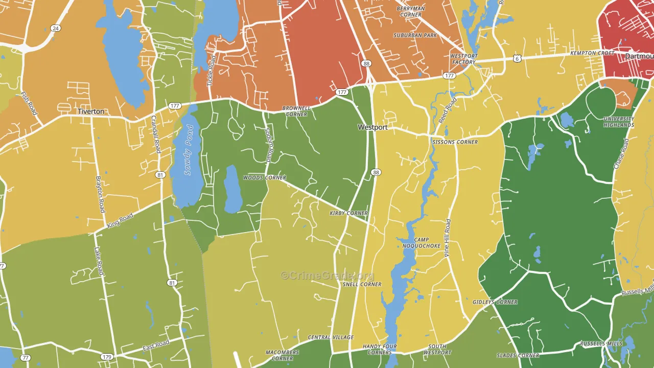 Westport, MA Map of Theft Rates