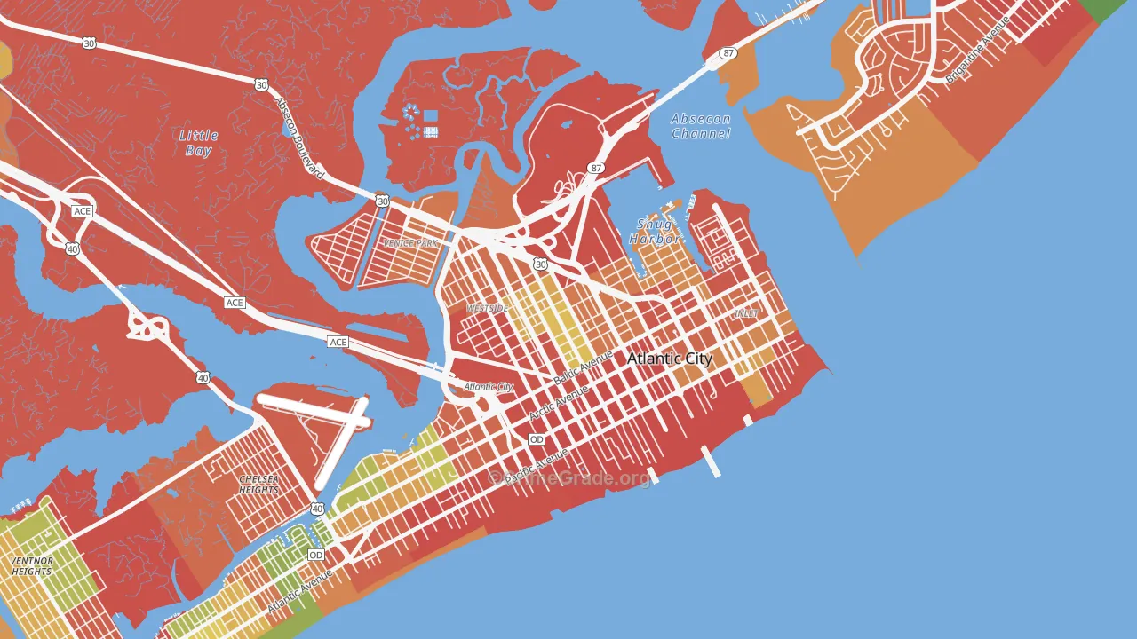 Westside, Atlantic City, NJ Map of Theft Rates