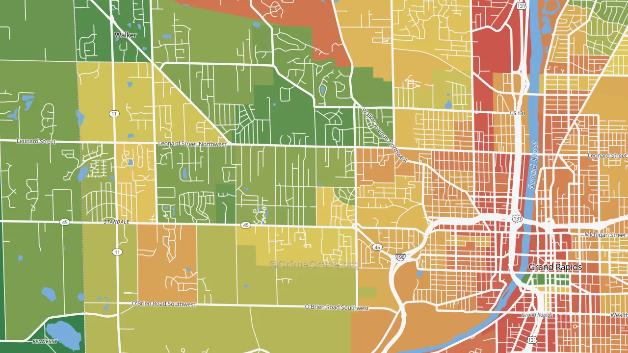 Westside, Grand Rapids, MI Map of Theft Rates