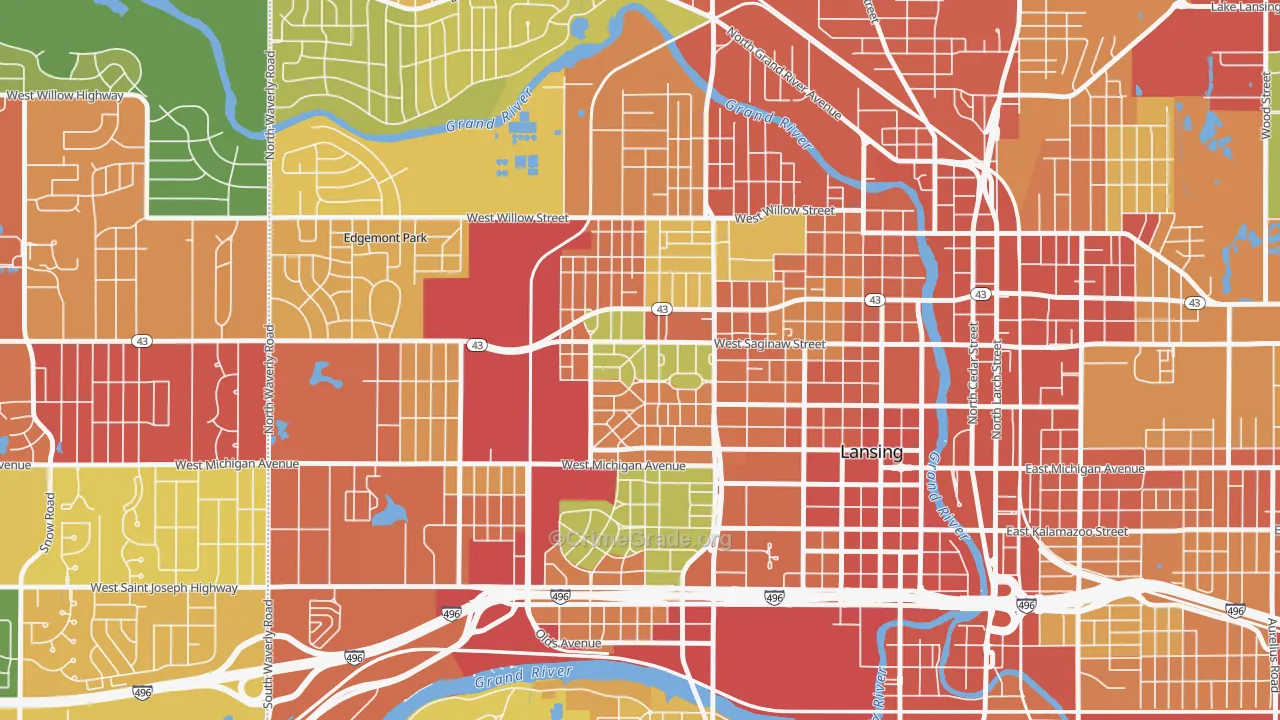 Westside Lansing, Lansing, MI Map of Theft Rates