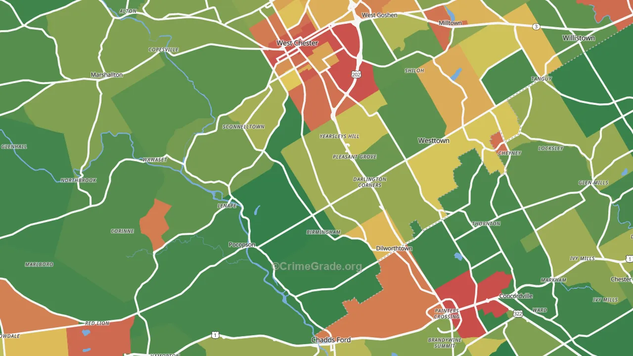 Westtown, PA Map of Theft Rates