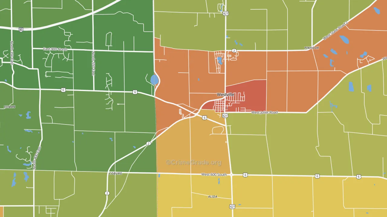 Westville, IN Map of Theft Rates