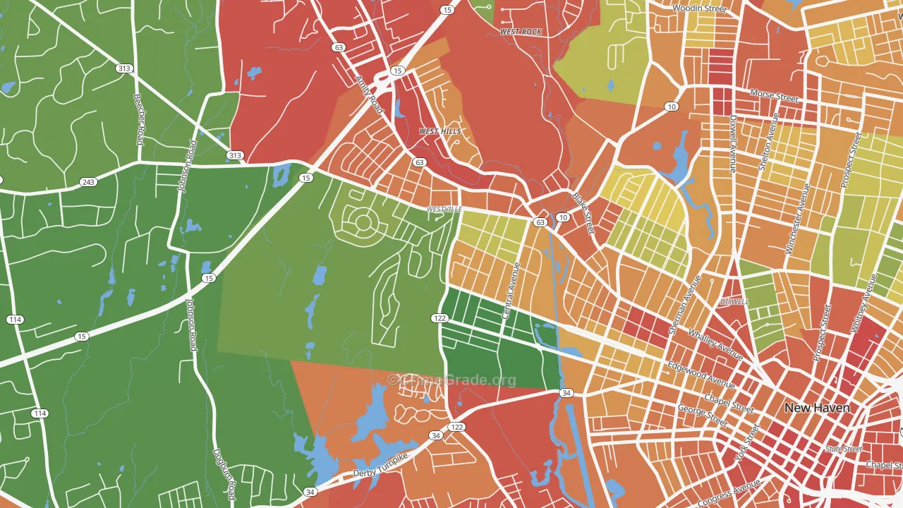 Westville, New Haven, CT Map of Theft Rates