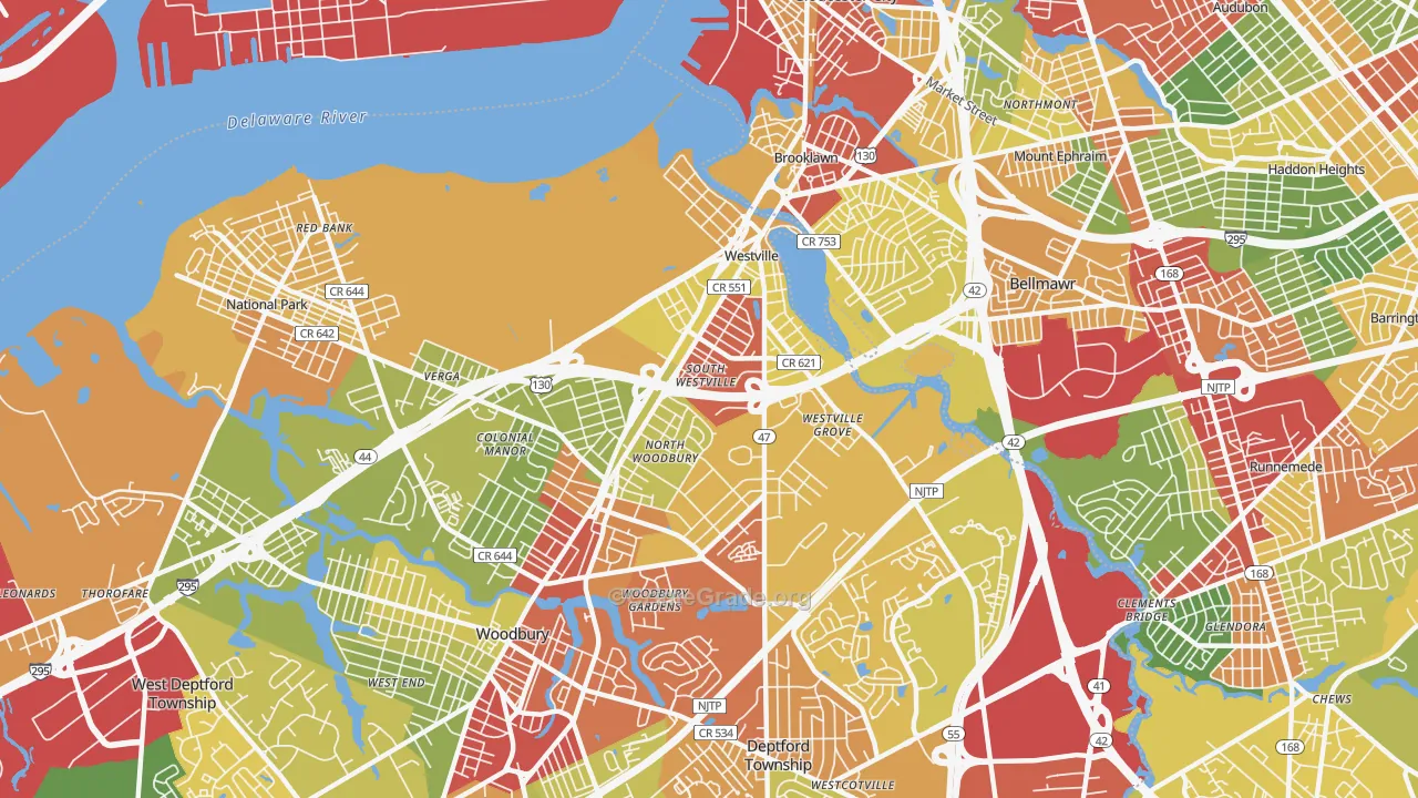Westville, NJ Map of Theft Rates