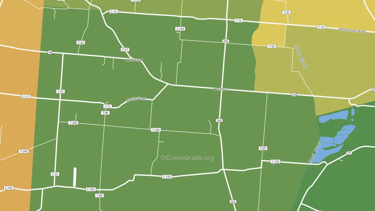 Westville, OH Map of Theft Rates