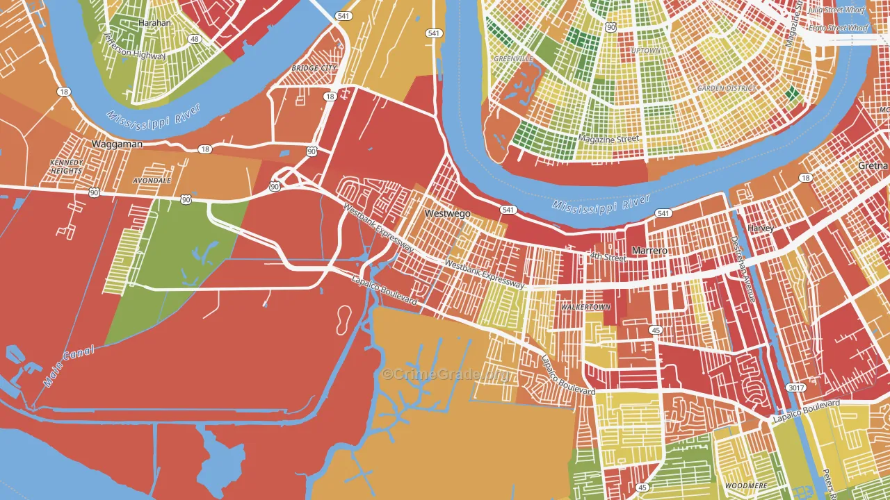 Westwego, LA Map of Theft Rates