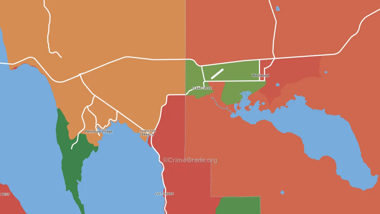 Westwood, CA Map of Theft Rates