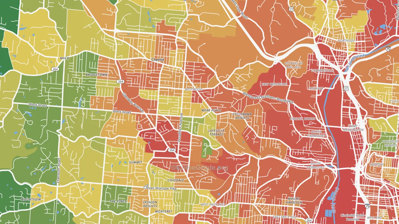 Westwood, Cincinnati, OH Map of Theft Rates