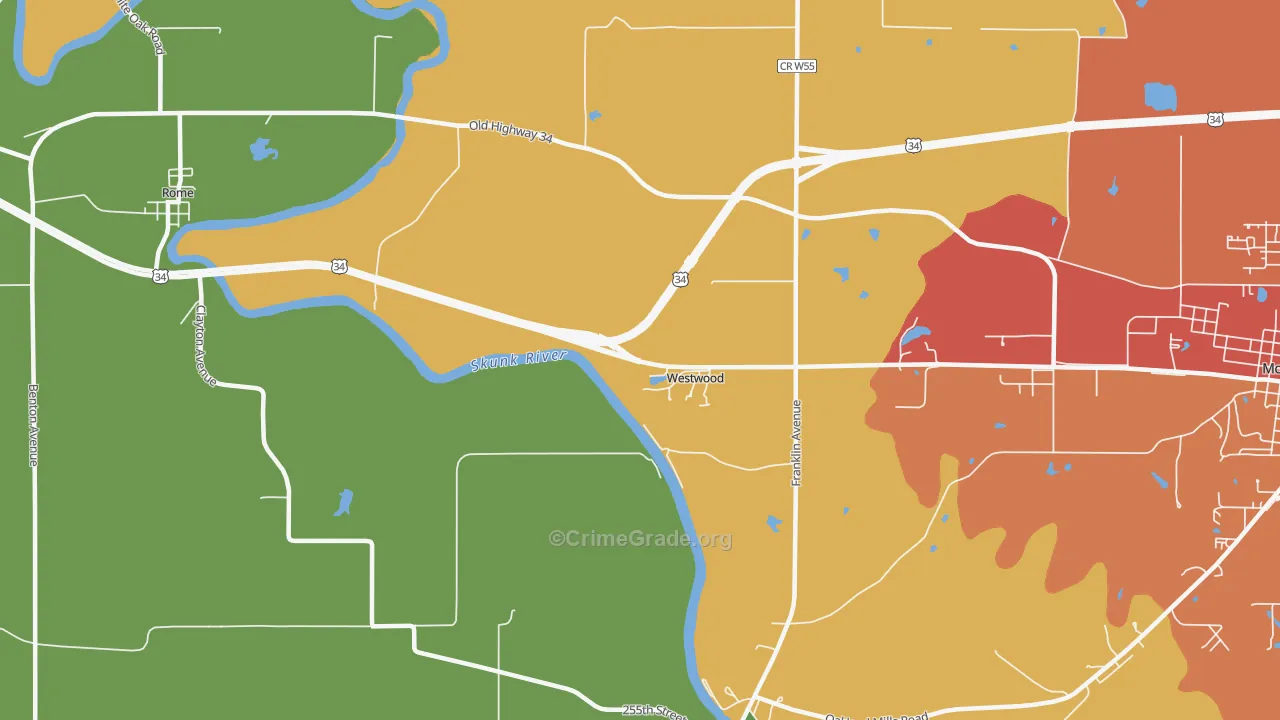 Westwood, IA Map of Theft Rates