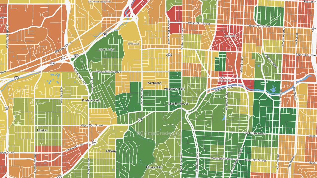 Westwood, KS Map of Theft Rates