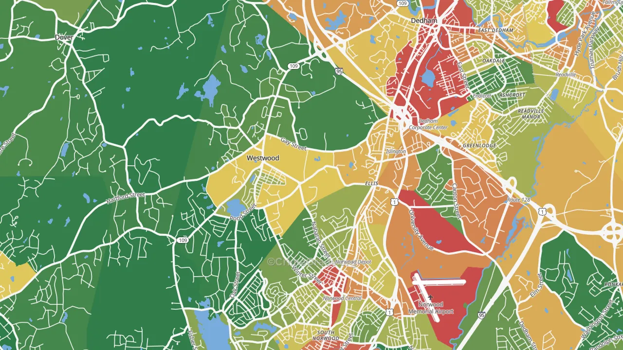 Westwood, MA Map of Theft Rates
