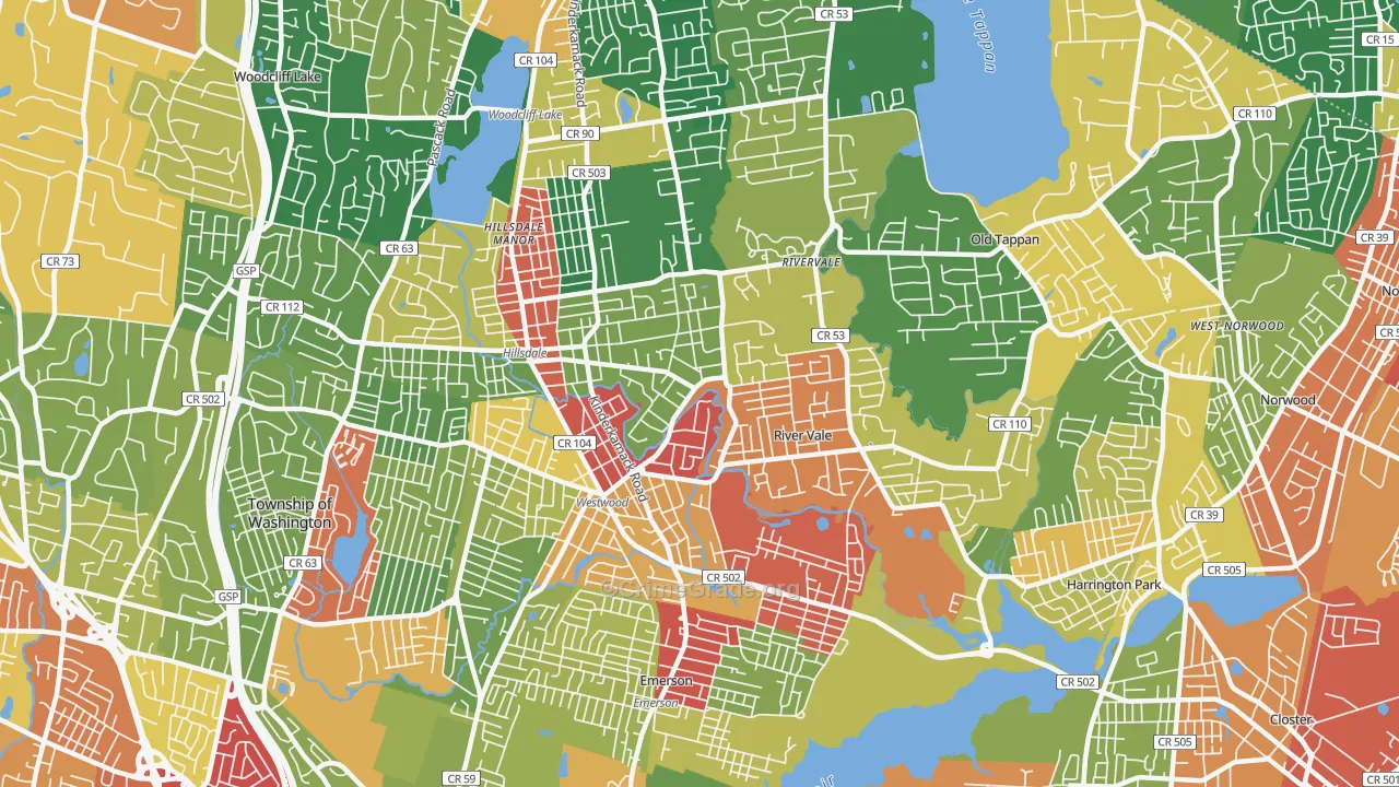Westwood, NJ Map of Theft Rates