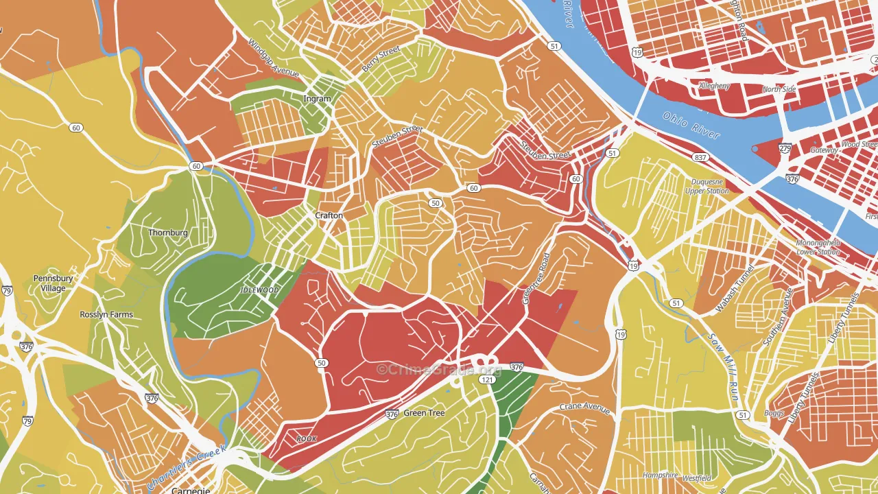 Westwood, Pittsburgh, PA Map of Theft Rates