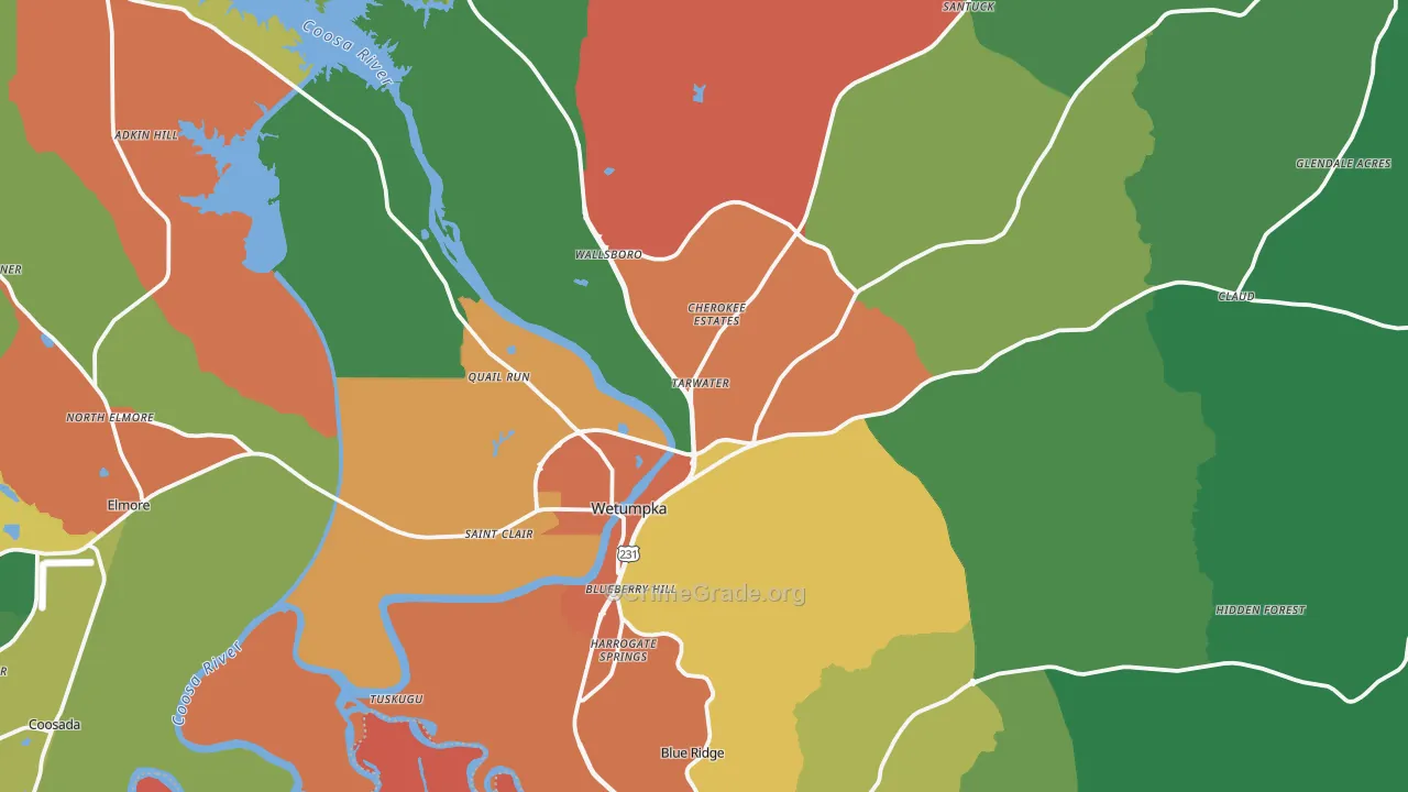 Wetumpka, AL Map of Theft Rates