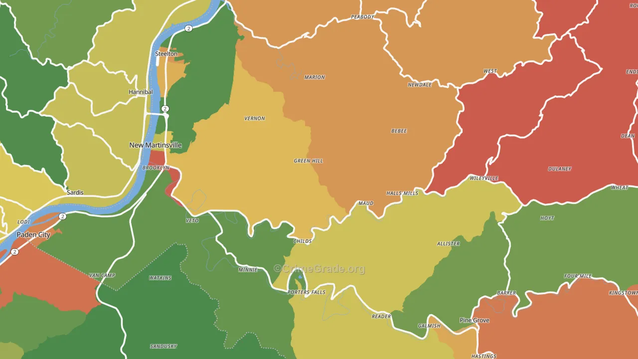 Wetzel County, WV Map of Theft Rates