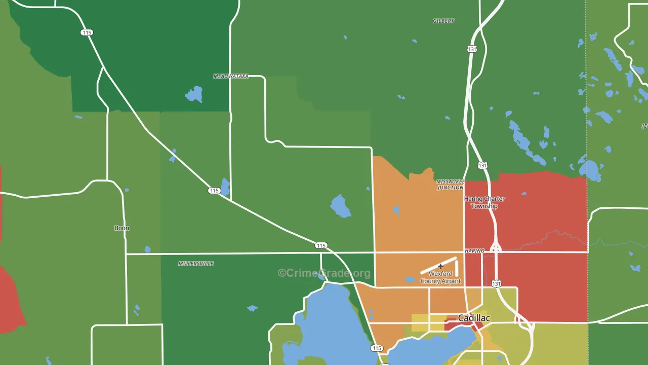 Wexford County, MI Map of Theft Rates