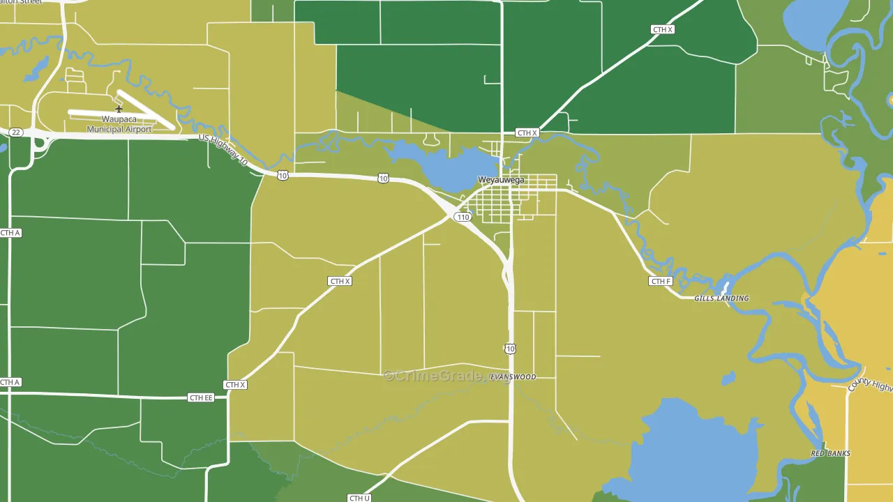 Weyauwega, WI Map of Theft Rates