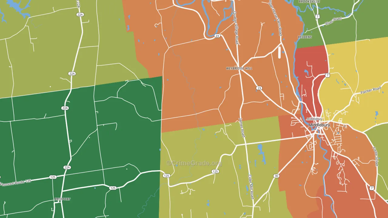 Weybridge Hill, VT Map of Theft Rates