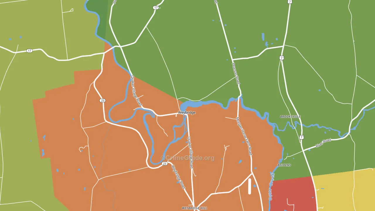 Weybridge, VT Map of Theft Rates
