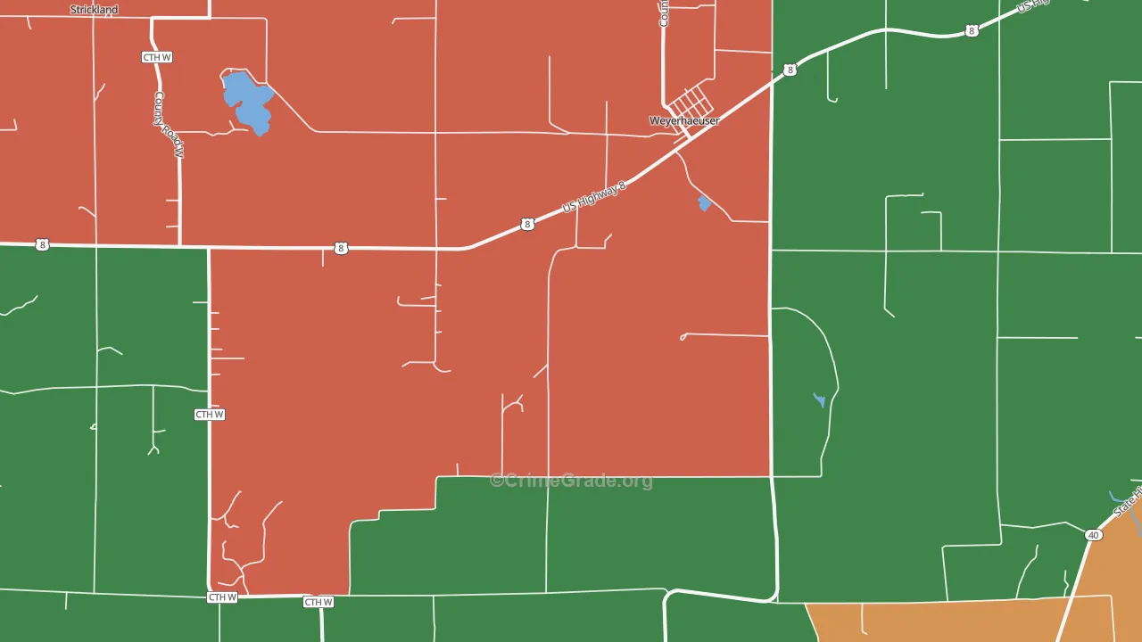 Weyerhaeuser, WI Map of Theft Rates