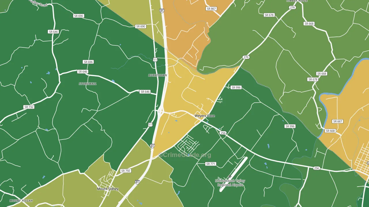 Weyers Cave, VA Map of Theft Rates