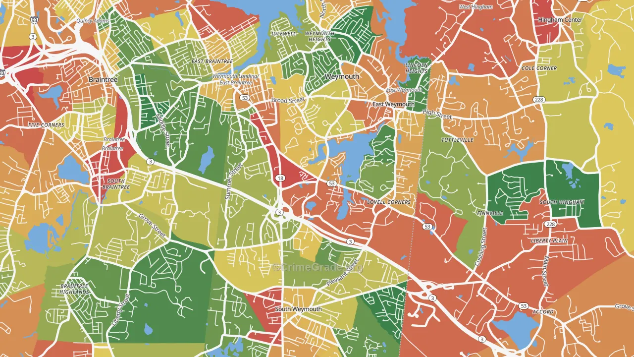 Weymouth Town, MA Map of Theft Rates