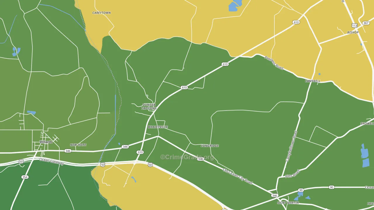 Whaleyville, MD Map of Theft Rates