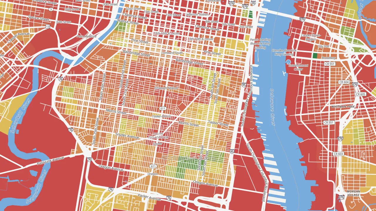 Wharton-Hawthorne-Bella Vista, Philadelphia, PA Map of Theft Rates