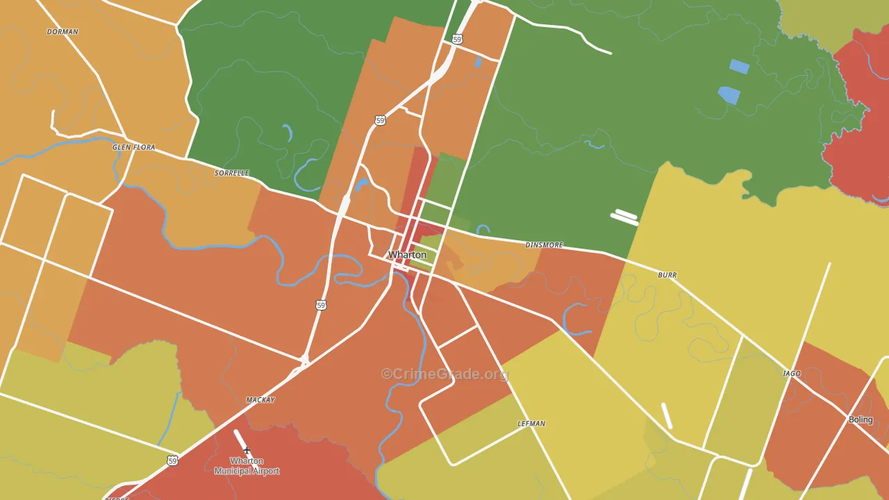 Wharton, TX Map of Theft Rates