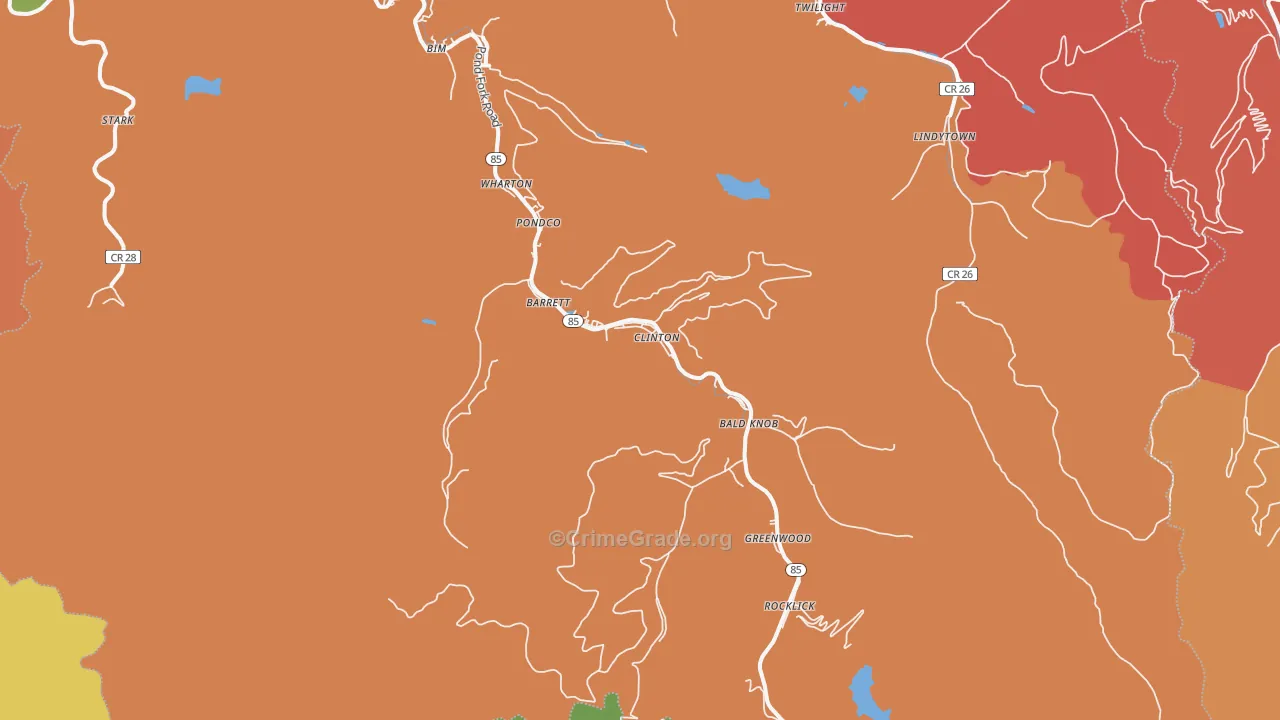 Wharton, WV Map of Theft Rates