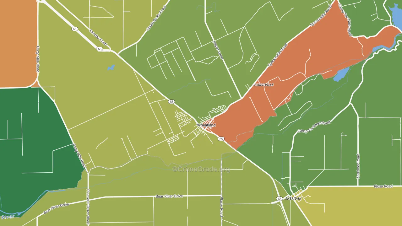 Wheatland, CA Map of Theft Rates