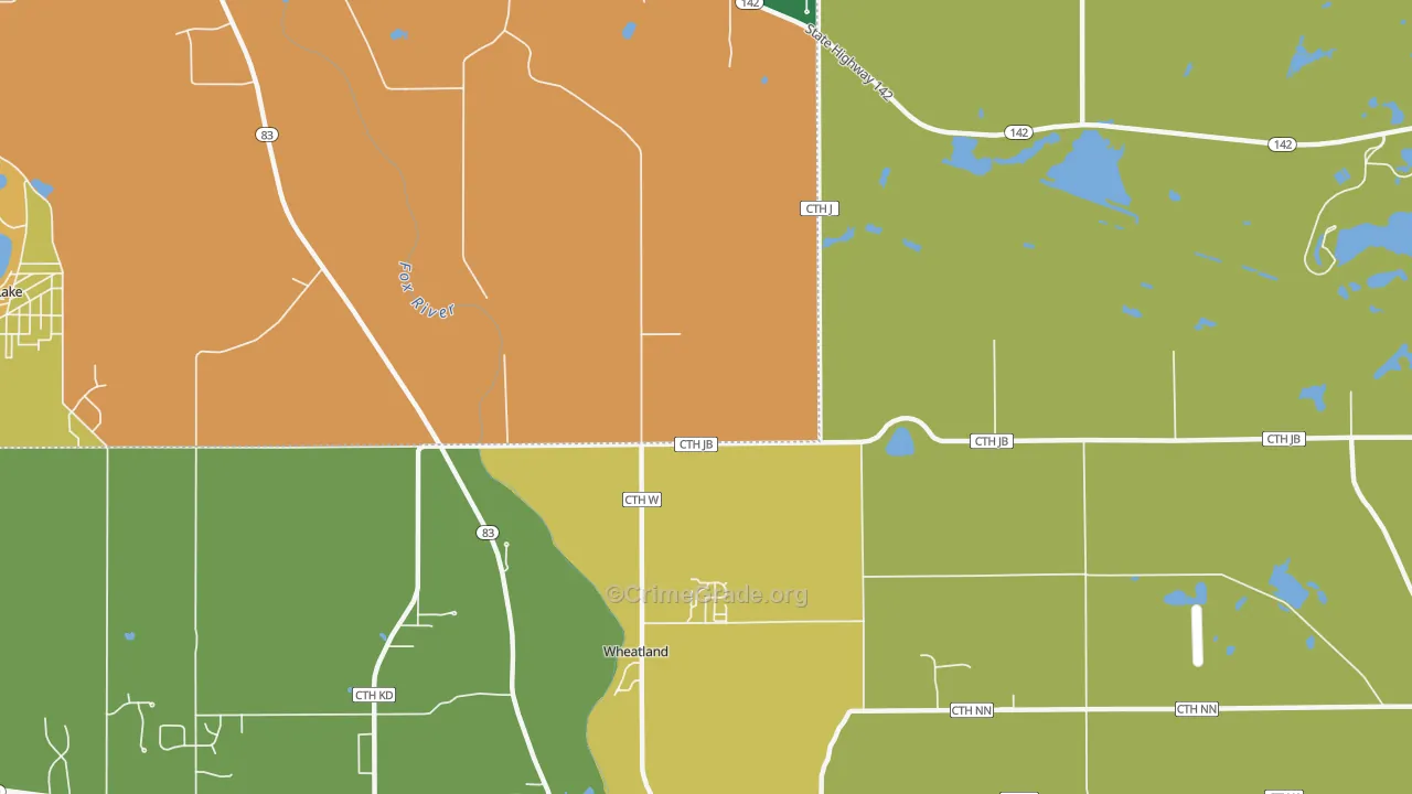 Wheatland, WI Map of Theft Rates